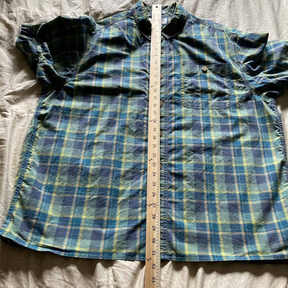 Duluth Untucked Men's L Relaxed Fit SS Button Down Plaid Cotton Shirt Green Teal - Picture 11 of 14